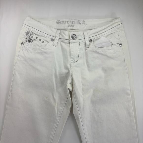 Women's Grace In L.A. White Embellished Pockets Jeweled Jeans Size 9/28 rn128119 - Picture 3 of 9